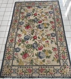 Floral Hook Area Rug on White Ground. Measures 62 x 99"