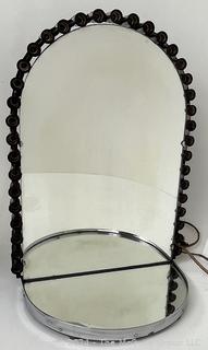 Art Deco Conroy-Prugh Glass Co Vanity Dressing Mirror With Lighted Surround in Original Felted Case. 13 x 15"