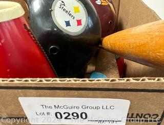 Group of Toys Including Pine Wood Derby Cars, George Mason High School Mini Megaphone, Etc.