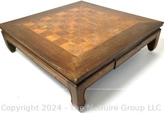 Two (2) Drawer Chess Board Table with Resin Pieces. 22 x 22 x 6"