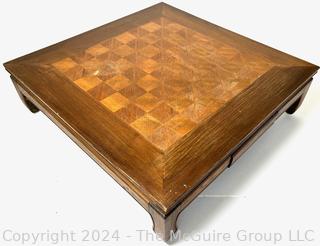 Two (2) Drawer Chess Board Table with Resin Pieces. 22 x 22 x 6"