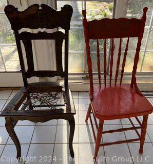 Two (2) Primitive Straight Back Chairs