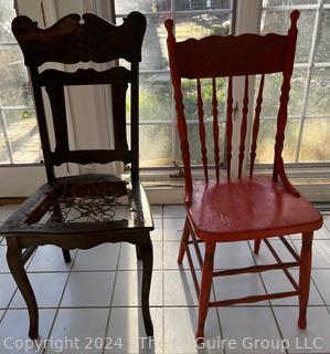 Two (2) Primitive Straight Back Chairs