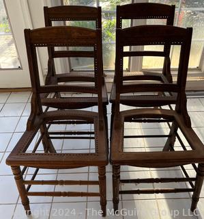 Four (4) Eastlake Carved Straight Back Dining Chairs