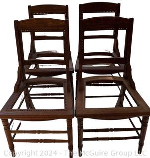 Four (4) Eastlake Carved Straight Back Dining Chairs