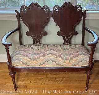 Empire Style Mahogany Shield Back Carved Settee. Measures 39w x 18d x 33h"