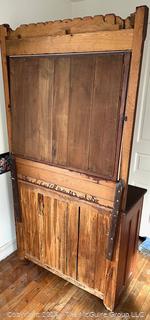 Late 19th Century Eastlake Oak Bureau With Beveled Glass Mirror. Measures 38w x 16.5d x 74h"