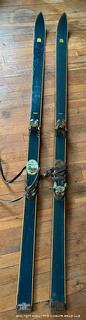 Pair of Vintage Blue Laminated Snow Skis Made by Daventry. 70" long