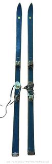 Pair of Vintage Blue Laminated Snow Skis Made by Daventry. 70" long