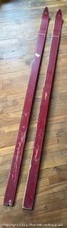 Pair of Vintage Red Snow Skis Made by Nova Fiberglass. 76" long