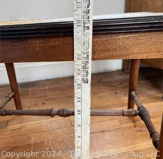 Caned Bench with Wood Turned Legs and Strechers. Measures 22w x 14.5d x 16h" 