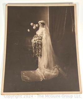 Black & White Large Scale Wedding Photograph of Bride, Circa 1920.  16" x 19"