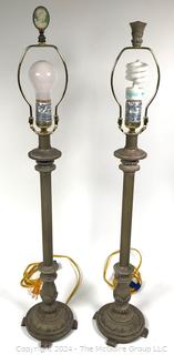 Set of Two (2) Candlestick Table Lamps with Finials.