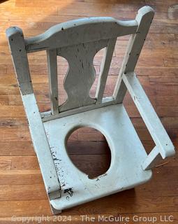 Wooden Child's Potty Chair. Some Damage. 12.5w x 11.5d x 21h"