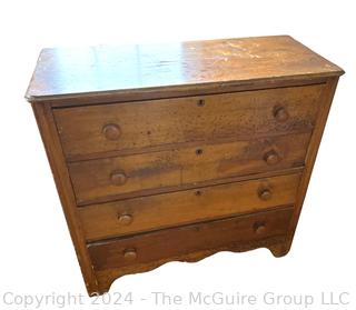 Primitive Four (4) Drawer Pine Chest or Dresser. First of two being offered in this auction. Measures 38.5w x 17 x 37h"