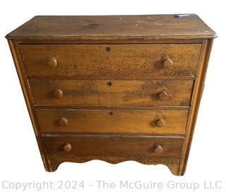 Primitive Four (4) Drawer Pine Chest or Dresser. Second of two being offered in this auction. Measures 38.5w x 17 x 37h"