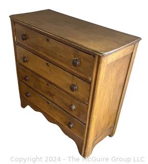 Primitive Four (4) Drawer Pine Chest or Dresser. Second of two being offered in this auction. Measures 38.5w x 17 x 37h"