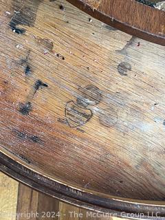 Single Drawer Round Side Pedestal Table with Leather Top. Imperial, Grand Rapids, MI. Measures 28w x 30h"