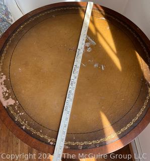 Single Drawer Round Side Pedestal Table with Leather Top. Imperial, Grand Rapids, MI. Measures 28w x 30h"