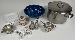 Kitchenware and Dinner Service Items including Sterling Creamer, Sugar, Salt and Pepper