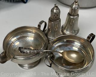 Kitchenware and Dinner Service Items including Sterling Creamer, Sugar, Salt and Pepper