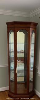 Five (5) Shelf Cherry Glass Lighted Curio Corner Cabinet. Measures 32w x 16d x 80h" 