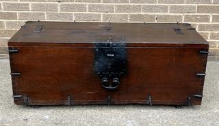 18th Century Korean Wooden Bandaji Money Trunk with Hand Forged Iron Fittings. 17" x 18" x 42".