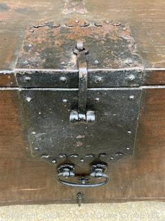 18th Century Korean Wooden Bandaji Money Trunk with Hand Forged Iron Fittings. 17" x 18" x 42".