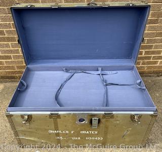 Oversized Military Aluminum Clad Foot Locker Trunk with Tray. 21" x 22" x 40"