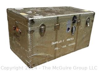 Oversized Military Aluminum Clad Foot Locker Trunk with Tray. 21" x 22" x 40"