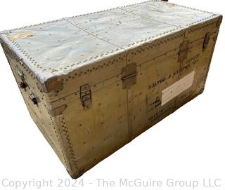 Oversized Military Aluminum Clad Foot Locker Trunk with Tray. 21" x 22" x 40"