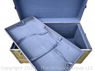 Oversized Military Aluminum Clad Foot Locker Trunk with Tray. 21" x 22" x 40"