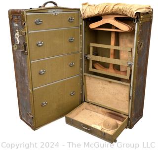 1920s Steamer Wardrobe Travel Trunk Made by Mendel Trunx.  Lock broken.  21" x 23" x 41"