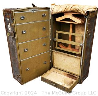 1920s Steamer Wardrobe Travel Trunk Made by Mendel Trunx.  Lock broken.  21" x 23" x 41"