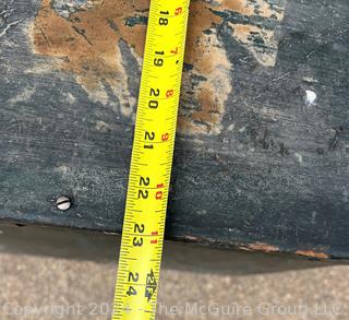 Primitive Green Painted Wood Trunk or Storage Box with Hinged Lid and Iron Fittings. 23" x 24" x 24".