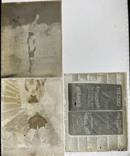 Antique Glass Photo Negative Plates, Circa 1900 with Original Annotated Envelopes.  Includes photos from Atlantic Beach NJ and Acrobats