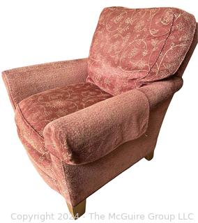 Stickley Fine Upholstery Club Arm Chair in Salmon Red. First of two offered in this auction. 
31 x 30 x 34 1/2"T