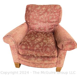 Stickley Fine Upholstery Club Arm Chair in Salmon Red. First of two offered in this auction. 
31 x 30 x 34 1/2"T