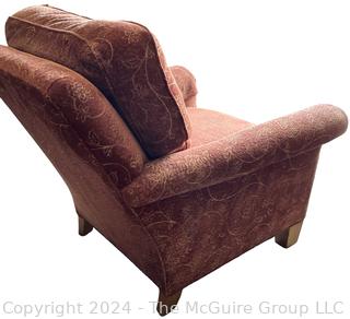 Stickley Fine Upholstery Club Arm Chair in Salmon Red. Second of two offered in this auction. 
31 x 30 x 34.5"T