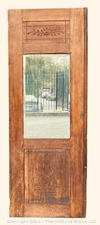 Salvaged Carved Oak Wood Interior Door With Heavy Beveled Edge Mirror. 26 x 68"