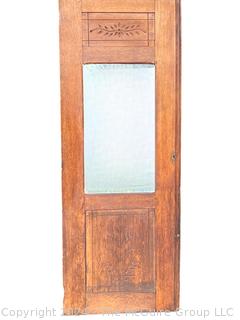 Salvaged Carved Oak Wood Interior Door With Heavy Beveled Edge Mirror. 26 x 68"