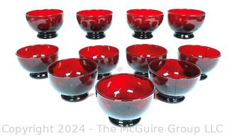 Set of Eleven (11) Anchor Hocking Ruby Red Low Sherbet Footed Dessert Bowls or Cups