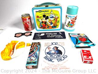 Disney World Lunch Box with Aladdin Thermos and Magician Toys Including "X-Ray Glasses" 