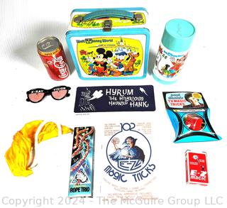 Disney World Lunch Box with Aladdin Thermos and Magician Toys Including "X-Ray Glasses" 