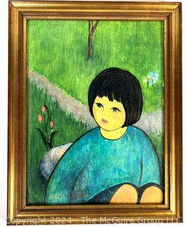 Framed Oil on Canvas Painting of Child Signed by Artist.  11" x 14".