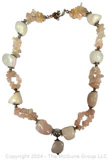 Rose Quartz Rough Cut Bead Necklace