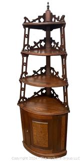 Carved Victorian Corner Four (4) Shelf Etagere and Cabinet 27 x 15 x 73"
