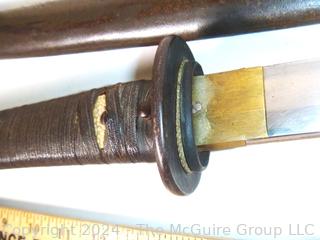 WWII Japanese Sword In Metal Scabbard With Ishizuke Style End Cap And Button Release.  No Visible Markings.