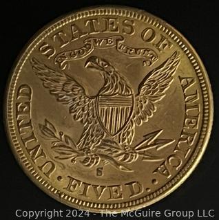 1885-S $5 Liberty Head Gold Coin {AUTOMATIC BILLING OF CREDIT CARDS ON FILE ARE DISABLED FOR THIS LOT.  PAYMENT MUST BE BY CERTIFIED FUNDS ONLY BEFORE OR AT REMOVAL}