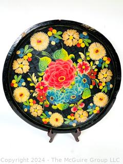 Mexican Batea Hand Painted and Carved Wood Bowl.  17.5" diameter